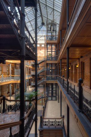 Bradbury Building | Los Angeles Conservancy Bradbury Building, Los Angeles Architecture, Marble Stairs, Old Commercials, York Travel, Olympic Stadium, Historic Architecture, Historic Downtown, Iron Railing