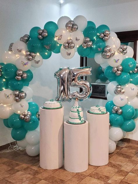 Teal Wedding Theme, Tiffany Birthday Party, Tiffany Birthday, Turquoise Party, Gold Birthday Decorations, Birthday Door, Barbie Theme Party, Balloon Crafts, Barbie Theme