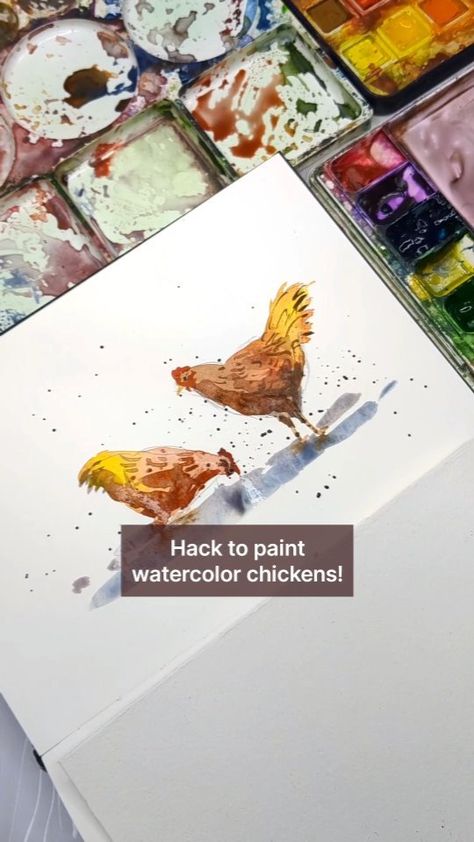 Unlock the secrets to painting adorable Watercolor chickens with this quick hack! 🐔✨ Dive into vibrant colors, add playful textures, and… | Instagram Watercolor Chickens, Creative Watercolor, Watercolour Cards, Watercolor Instruction, Watercolor Paintings Of Animals, Watercolor Art Diy, Happy Painting, Art Tutorials Watercolor, Watercolor Tips