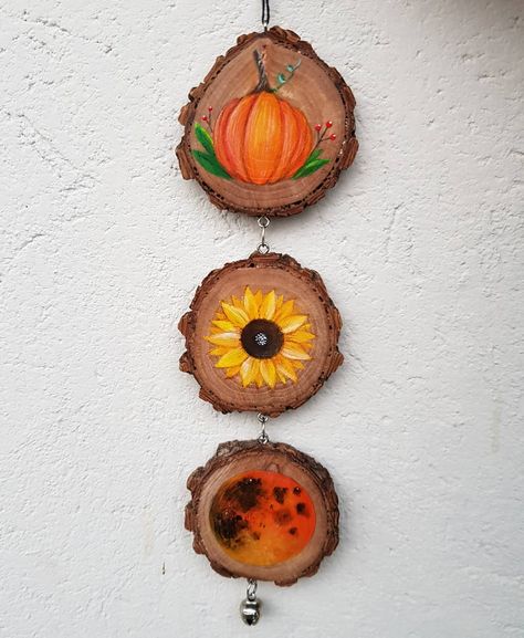 Fall Wood Slice Ornaments, Wood Paintings, Ac Ideas, Fall Ornaments, Instagram Wall, Booth Displays, Wood Slice Art, Wooden Slices, Wood Painting Art