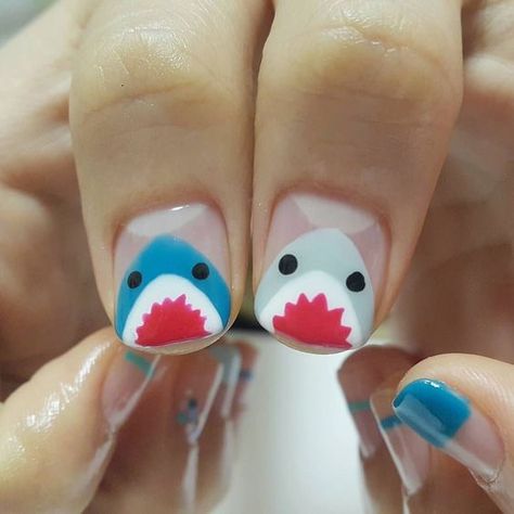 Fish Nails, Animal Nail Art, Cute Simple Nails, Nail Blue, Grunge Nails, Creative Nail Designs, Animal Nails, Pretty Gel Nails, Kawaii Nails