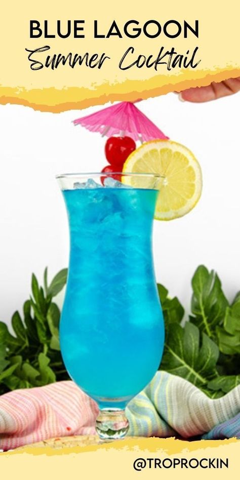 This Blue Curacao drink tastes like summer in a glass. The Blue Lagoon Cocktail is refreshing, sweet and slightly tart. If you are looking for an easy summer cocktail, you need to try this colorful cocktail! Blue Colored Cocktails, Blue Carico Drinks, Blue Tequila Drinks, Blue Curacao Drinks Easy, Blue Mixed Drinks Alcohol, Blue Curacao Cocktails, Blue Alcoholic Drinks For A Party, Blue Raspberry Vodka Drinks, Blue Drinks Alcohol