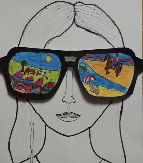 Sunglasses Art Project, Sunglasses Art Projects For Kids, Kindergarten Self Portrait Art Project, Sunglasses Canvas Painting, Grade 1 Self Portrait Art, Self Portrait Elementary Art, Summer School Art, Summer School Crafts, All About Me Art