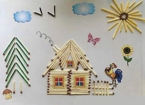 Match Stick Art, Matchstick Craft, Button Crafts For Kids, Sticks Craft, Anna Craft, Diy Popsicle Stick Crafts, School Art Activities, Stick Drawings, Easy Art For Kids