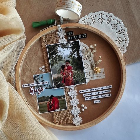 This hoop frame is used as a gift in your special occasions❤️ Birthday Craft For Husband, Embroidery Hoop Photo Frame, Hoop Photo Frame, Husband Birthday Gift Ideas, Gifts Husband, Couple Crafts, Scrapbook Frame, Hoop Frame, Embroidery Hoop Crafts