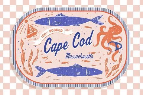 size: 18x12in Art Print: Cape Cod, Massachusetts - Dockside Series - 100% Hooked by Lantern Press : Blue Print Art, Massachusetts Wall Art, Cape Cod Art, Cape Cod Aesthetic, Vintage Cape Cod, House Paintings, Cooler Painting, Graphic Design Styles, Sketchbook Inspo