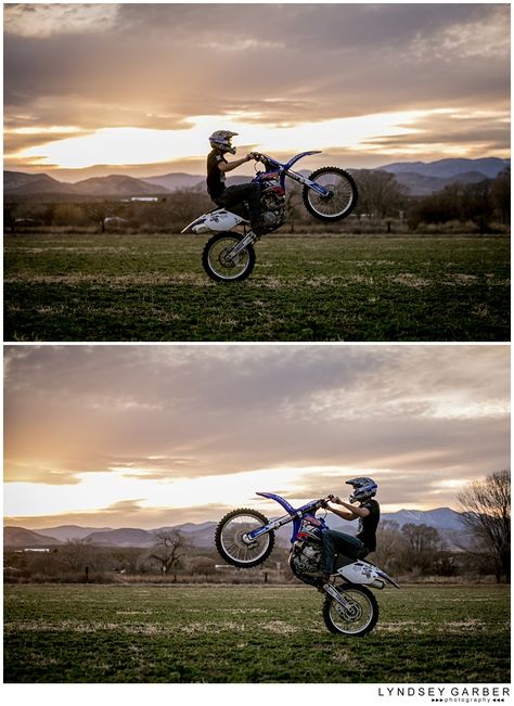 Socorro New Mexico Senior Portrait Photography on Farm with tractor and dirtbike. Tractor Senior Pictures, Socorro New Mexico, New Mexico Sunset, Farm Senior Pictures, Mexico Sunset, Boy Senior Portraits, Senior Photoshoot Poses, Senior Boy Photography, Senior Boy Poses