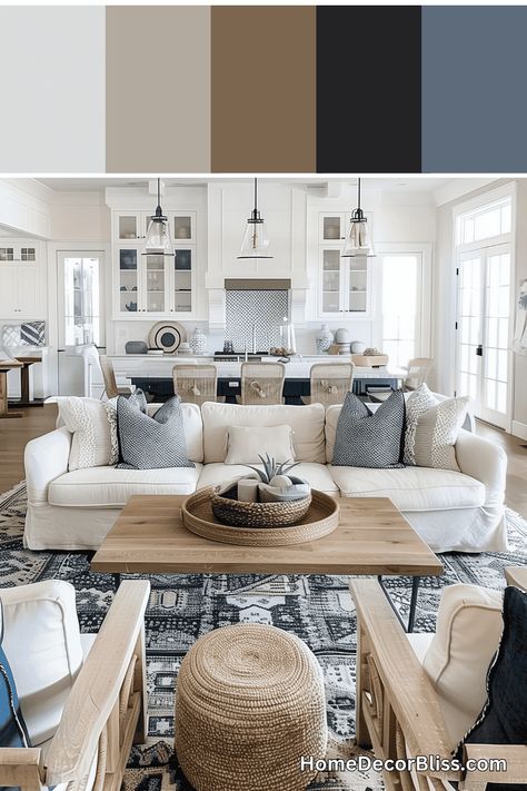 Modern Coastal Farmhouse [Living Space Concept] Coastal Farmhouse Accent Wall, Luxury Beach Condo Interior Design, Lake House Mood Board, Coastal With Black Accents, Coastal Barndominium, Transitional Coastal Living Room, Lake House Design Interior, Lake House Interior Design Ideas, Moody Beach House