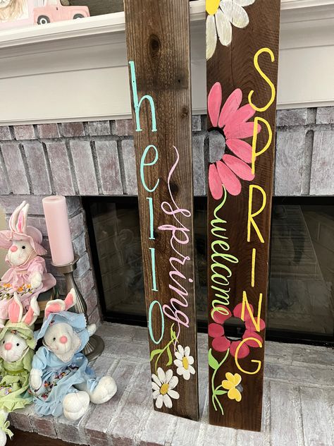 Spring Pallet Ideas, Leaner Boards, Summer Wood Sign, Porch Boards, Diy Seasonal Decor, Wood Pallet Crafts, Plank Art, Summertime Crafts, Fence Pickets