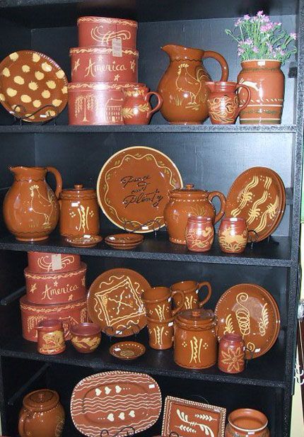 Colonial Decorating, Redware Pottery, Greenfield Village, Primitive Colonial, Williamsburg Virginia, Pottery Collection, Primitive Style, Colonial Decor, Mexican Decor