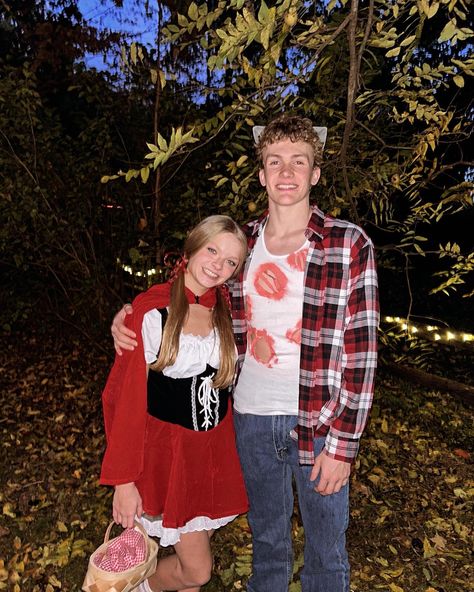 Little red riding hood and big bad wolf Little Red And Wolf Costume Couple, Red Hood Costume, Big Bad Wolf Costume, Red Head Halloween Costumes, Little Red Riding Hood Halloween, Best Couples Costumes, Classy Halloween Costumes, Red Riding Hood Costume, Princess Halloween Costume