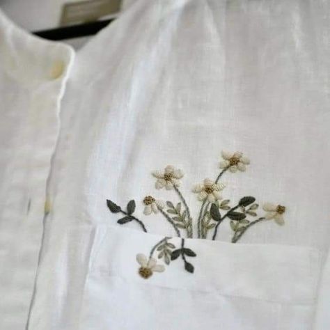 Embroidery White Shirt, Embroidery On White Shirt, White On White Embroidery, Embroidery Jeans Diy, Baby Dress Embroidery, Cutout Shirts, Embroidery Easy, Embroidery Workshop, Diy Hair Accessories Ribbon