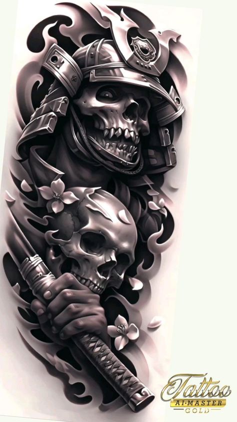 Japanese Tattoo Ideas, Samurai Mask Tattoo, Samurai Warrior Tattoo, Tattoo Catalog, Samurai Tattoo Design, Clock Tattoo Design, Full Sleeve Tattoo Design, Japan Tattoo Design, Pieces Tattoo