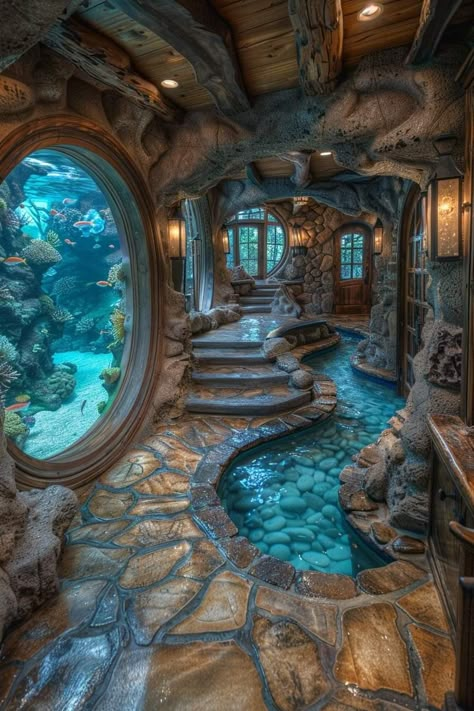 Underwater Homes, Ocean Room Decor, Epoxy Countertops, Underwater House, Pools And Hot Tubs, Waterfall Pictures, Log Cabin Ideas, Fantasy Rooms, Fantasy Architecture