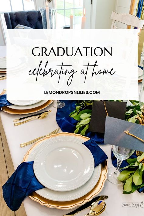 Do you have a graduate to celebrate? Rather it's a kindergarten, high school or college graduation, you can celebrate your grad at home with a small intimate get-together that will feel special, be memorable, create family connections and remind your child how proud you are! It's ideas for an elegant family graduation party with decor, food, activities, a photo booth and even a special gift that doubles as decor! Make your child's graduation day unforgettable! Intimate Graduation Dinner, Family Graduation Party, Kindergarten Graduation Party, Family Dinner Party, Fresh Garlands, Graduation Dinner, Family Connection, Grad Hat, Lemon Drops