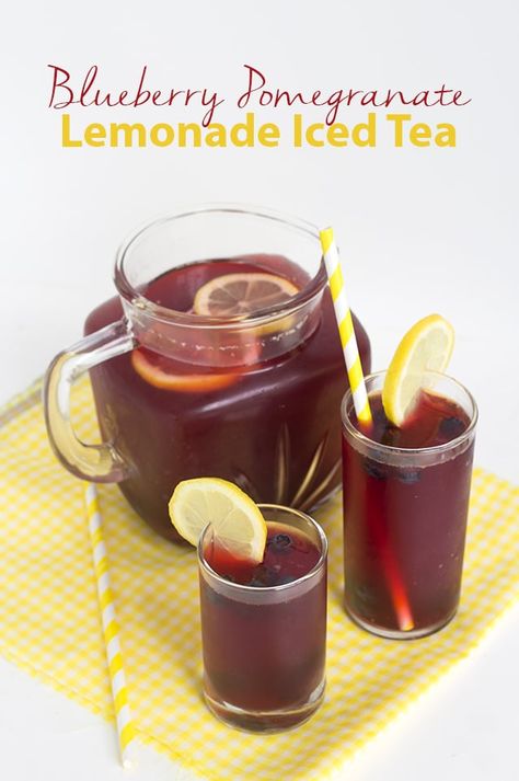 Blueberry Pomegranate Lemonade Iced Tea Pomegranate Tea Recipe, Pomegranate Lemonade, Lemonade Iced Tea, Unsweetened Iced Tea, Blueberry Pomegranate, Pomegranate Tea, Blueberry Tea, Cannibis Recipes, Apple Cider Vinegar Detox