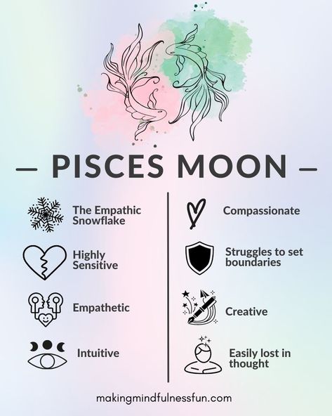 New Moon In Pisces Affirmations, Moon Sign Pisces, Aquarius Sun Pisces Moon, Pisces Moon Woman, Pisces Moon Tattoo, Pisces Moon Aesthetic, Capricorn Sun Pisces Moon, Capricorn 2023, Pisces + Core + Aesthetic