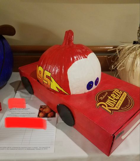 Lighting Mcqueen Pumpkin Painting, Cyclops Pumpkin, Pumpkin Race Car Ideas, Monster Truck Pumpkin Painting, Ghostbusters Painted Pumpkin, Basketball Painted Pumpkin, Creative Pumpkin Decorating, Pumpkin Decorating Contest, Pumpkin Contest