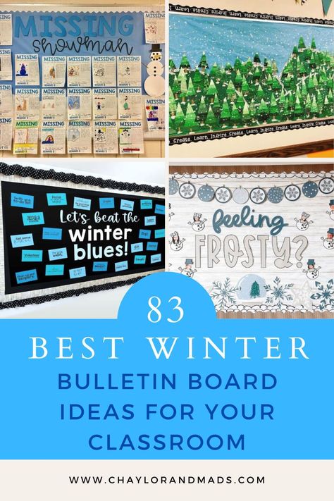 The best winter bulletin board ideas including winter bulletin boards for preschool, kindergarten, elementary and even high school! December Bulletin Boards 3rd Grade, Interactive Work Bulletin Board, Jan Bulletin Boards, Christmas School Board Decoration Ideas, January School Crafts, Bulletin Board Cricut Ideas, Winter Inspiration Board, Winter High School Bulletin Boards, New Class Bulletin Board Ideas