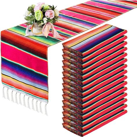 PRICES MAY VARY. Cotton What You Get: you will receive 15 pieces Mexican table runners with size of 14 x 84 inches, suitable for most long tables or round tables; The color is bright, which can decorate your home and parties, bring beautiful colors and create good festive atmosphere Creative Design: the Mexican party table blanket adopts traditional classic striped design, which symbolizes happiness; The combination of a solid weaving structure and fringed edges makes it more elegant; And the ma Mexican Theme Pool Party, Mexican Party Table, Elegant Mexican Theme Party, Mexican Theme Party, Table Blanket, Mexican Theme Party Decorations, Mexican Bridal Showers, Fiesta Table, Weaving Structure