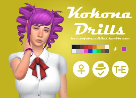 houseofabsurdities:“ houseofabsurdities:“ Here’s the hair that I mentioned to that one curious anon. It’s the hairstyle of Kokona Haruka from Yandere Simulator remade to be maxis-match. I did model the side-hair and drills myself, so a lot of... Sims 4 Nails, Sims 4 Cc Eyes, Sims 4 Challenges, Sims 4 Anime, Side Hair, Sims 4 Mm Cc, Sims 4 Gameplay, Sims 4 Characters, Sims 4 Mm