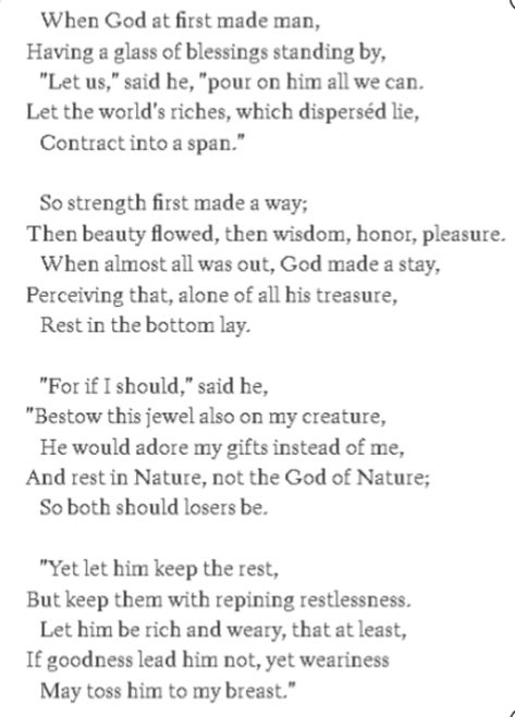 Extended Metaphor, Iambic Pentameter, George Herbert, Poetic Devices, Rhyme Scheme, Come Unto Me, Blood Of Christ, Book Of Genesis, Richest In The World