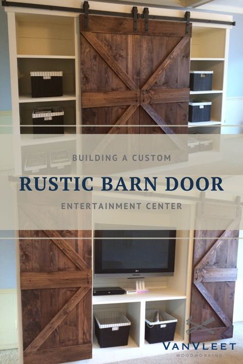 Barn Door Tv Cover, Desk Under Stairs, Long Living Room Layout, Wall Behind Tv, Barnwood Doors, Barn Door Entertainment Center, Long Living Room, Door Coverings, Tv Covers