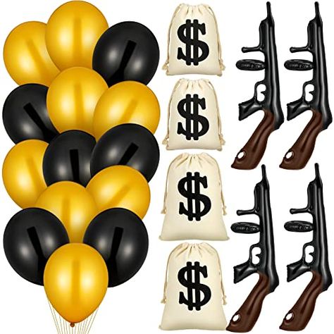 1920s Party Decorations, Harlem Nights Party, Harlem Nights Theme, 1920 Party, Cowboy Themed Birthday Party, Gangster Party, Speakeasy Party, Black And Gold Balloons, Black Balloon