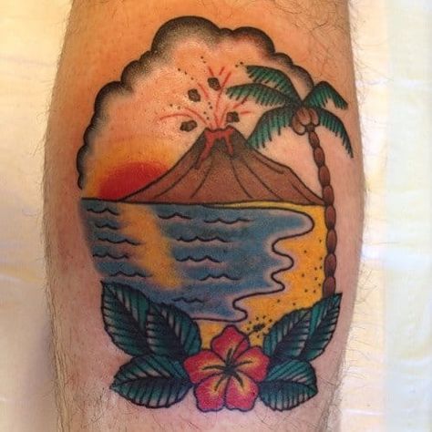 Volcano tattoo Volcano Tattoo Traditional, Volcano Tattoo, Travel Book Diy, Water Tattoo, Beach Tattoo, Travel Drawing, Summer Illustration, Travel Icon, Travel Bags For Women