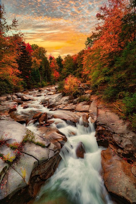 "New Hampshire Photo of Fall Foliage Colors Landscape Photo Print of a White Mountains NH Waterfall in autumn. This photo was taken at Sunset at the Rocky Gorge scenic area that is on the Kancamagus Highway (Rt-112), in the heart of the white mountains national forest ast Sunset.  Location: New Hampshire (Between North Conway and Lincoln NH) ⭐️ 100% Satisfaction Guarantee!!  For any orders placed during Jan & Feb ⭐️ -------- Printed on a Metal or canvas from Width from 8\" to 60\"  - Contact me for different sizes and options if you want me to customize it for your needs!  or add a specific frame or width.  The Canvas, metal or framed print of Willoughby is a wall decorations photo for the living room, bedroom, kitchen, office, Hotel, dining room, office, bathroom, bar etc.. Or a perfect g Scenic Photos Landscapes, Lincoln Nh, Kancamagus Highway, Fall Photography Nature, White Mountain National Forest, Photo Print Sizes, North Conway, Fall Photo, Pretty Landscapes