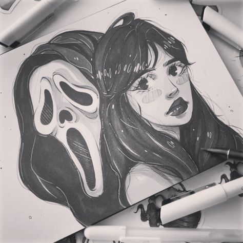 Jenna Ortega Art Drawing, Jenna Ortega Drawing Sketch, Jenna Ortega Drawing, Ghostface Sketch, Scream Sketch, Ghostface Drawing, Scream Drawing, Screaming Drawing, Scream Art