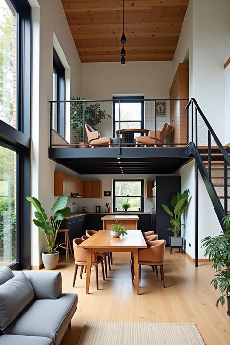 Mini Loft Apartment, Modern Lofts, Loft Home Design, Loft Home, Wooden Interior, Sanctum Sanctorum, Mini Loft, Addition Ideas, Creative Organization