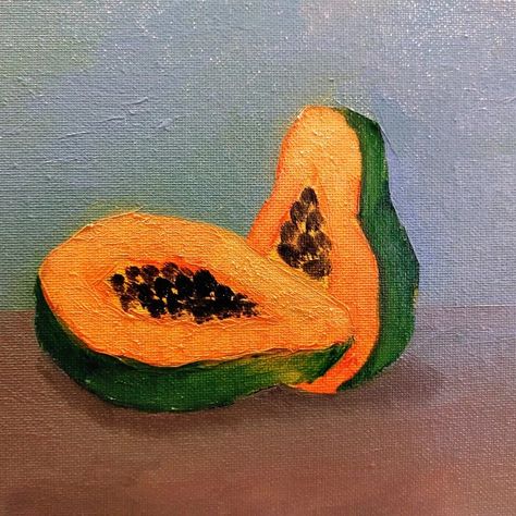 Oil painted papaya Papaya Oil Painting, Papaya Painting, Papaya Oil, Papaya Art, Line Art Drawings, Papaya, Colored Pencils, Apples, Still Life