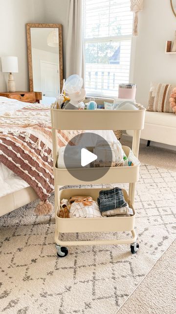 Bed Side Nursery Cart, Postpartum Bedside Table, Bedside Set Up For Newborn, Bedside Nursing Cart, Bedside Cart, Post Partum Bedside Cart, Bedside Nursing Station, Newborn Setup In Parents Bedroom, New Mom Bedside Basket