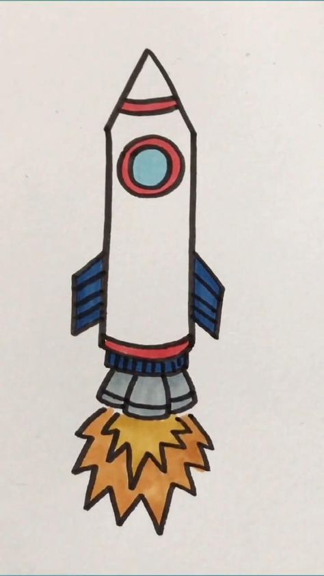 Rocket Drawing, Spaceship Drawing, Rocket Cartoon, Toddler Drawing, Paper Plate Crafts For Kids, Art Kits For Kids, Drawing Tutorials For Kids, Travel Drawing, Ship Drawing