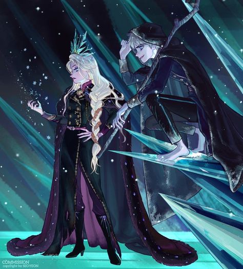 Jelsa Fanart, Princesas Disney Anime, Jack And Elsa, Frozen Disney Movie, Karakter Disney, Disney Crossovers, Rise Of The Guardians, Disney Artwork, Pinturas Disney