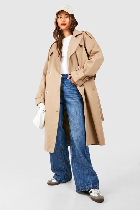 Womens Oversized Trench Coat - Beige - 10 - Oversized Trench Coat Beige Trench Coat Outfit Street Style, Ootd Trench Beige, Oversized Trench Coat Outfits, Tan Trench Coat Outfit, Brown Trench Coat Outfit, Casual Trench Coat Outfit, Beige Trench Coat Outfit, Trench Coat Outfit Fall, Fall Coat Outfit