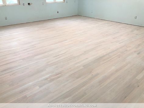 DIY Whitewashed Red Oak Studio Floor - Part 1 - Addicted 2 Decorating® Oak Stains, White Wash Oak Floor, Red Oak Wood Floors, Oak Floor Stains, Floor Stain Colors, How To Whitewash, White Washed Floors, Red Oak Hardwood Floors, Red Oak Floors