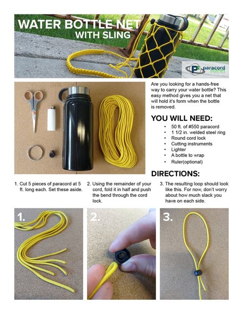 Bottle Net page 1 Paradors Water Bottle Holder, Water Bottle Sling, Paracord Projects Diy, Crochet Water Bottle Holder, Water Bottle Brands, Bottle Sling, Paracord Diy, Paracord Tutorial, Picture Tutorial