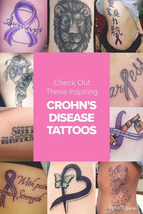 Many people with Crohn's disease are getting tattoos for comfort, support, and to spread awareness. Check them out! Crohn's Tattoo Ideas, Crohns Awareness Tattoo, Ibd Tattoo Ideas, Chrons Disease Tattoo, Crohns Memes, Crohn’s Tattoo, Chronic Illness Tats, Autoimmune Disease Tattoo Ideas, Ibd Tattoo