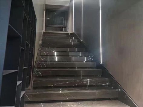 Gray Marble Stairs, Gray Stairs, Marble Stairs, Stairway Design, Garden On A Hill, Grey Marble, Dark Grey, Stairs, Marble