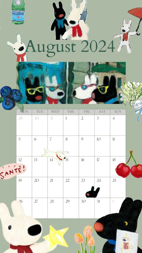 Augest Calender, Aesthetic Calender, French, Gaspard and Lisa Calender, Gaspard and Lisa, Cute calender, Dog Calender Gaspard And Lisa, August Aesthetic, Lisa Cute, 2024 Calendar, Dogs, Canvas