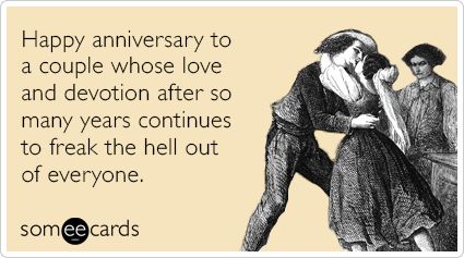 Happy anniversary to a couple whose love and devotion after so many years continues to freak the hell out of everyone. Happy Anniversary Meme, Funny Wedding Anniversary Quotes, Happy Anniversary Funny, Anniversary Wishes For Parents, Anniversary Quotes For Parents, Anniversary Quotes For Couple, Cards For Couples, Anniversary Quotes Funny, Happy Marriage Anniversary