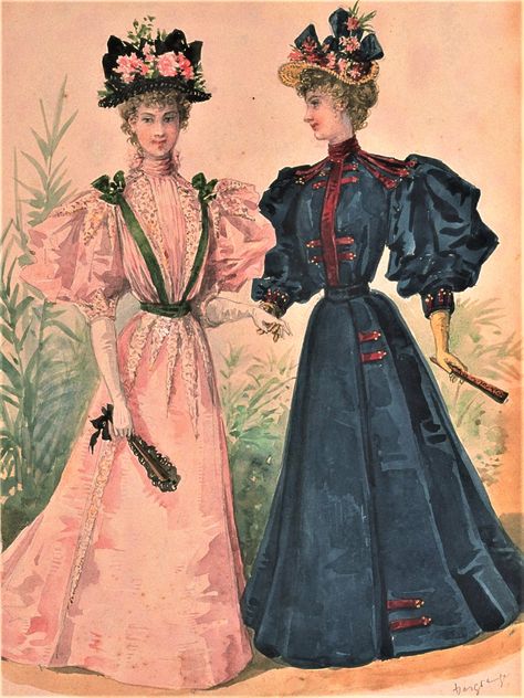 Fashion Plate - La Mode Illustree - 1895 1895 Fashion Plate, 1890s Fashion Plates, 1890s Gown, 1890s Aesthetic, 1895 Fashion, 1901 Fashion, Edwardian Fashion Plates, Victorian Era Dresses, Belle Epoque Fashion