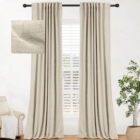 PRICES MAY VARY. 100% BLACKOUT CURTAINS: The INOVADAY elegant curtains are great for bedroom, living room, dining room, home office, nursery, playroom, farmhouse etc, it can block out 100% bright sunlight, turn day to night, enjoy your sweet sleeping and protect your furniture from color fading, providing privacy in your lovely home. Come with 2-panle curtains in the package. 4 HANGING DESIGNS: Our curtains can be styled in 4 ways: (1)With Back Tab (8 back loops per panel), (2)With Rod Pocket(3" Playroom Farmhouse, Cream Blackout Curtains, White Blackout Curtains, Linen Blackout Curtains, Light Blocking Curtains, Curtain Rings With Clips, Drapes For Living Room, Drapes And Blinds, Office Nursery