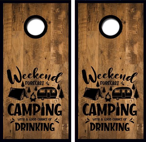 "Two Cornhole Vinyl Wraps (Boards and Bags are not included) Size: 48.5\" height x 24.25\" width Quantity: 2 High Quality Vinyl Decals - with FREE LAMINATION High Quality Digital Print using Latex CMYK ink on Premium Automotive Grade Air Release vinyl material for easy, air bubble free application. Vinyl is weather proof with a 5-7 year lifespan. *LAMINATED WRAPS Vs. NON-LAMINATED WRAPS Laminated Cornhole Board Wraps have a clear lamination applied to them after they are printed. This provides a Drinking Cornhole, Diy Cornhole Boards, Cornhole Boards Designs, Cornhole Board Wraps, Cornhole Decals, Cornhole Wraps, Weekend Camping, Friendly Match, Cornhole Board