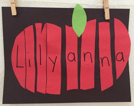 Apple Name Activity (from Ms. Stephanie's Preschool) Name Worksheets, Apple Crafts Preschool, Preschool Language Arts, Name Activity, Apple Week, Preschool Apple Theme, September Preschool, Apple Kindergarten, Apple Lessons