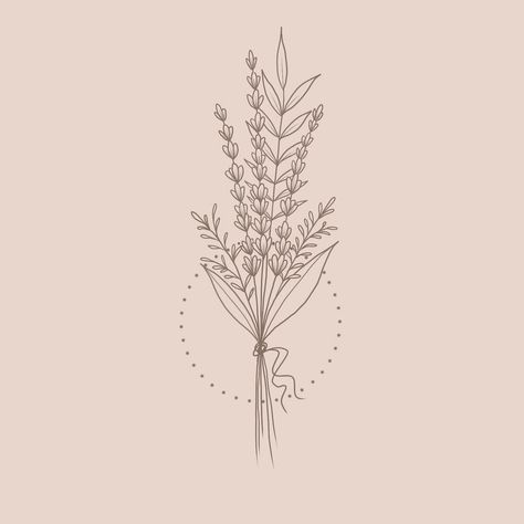 Simplistic Lavender Tattoo, Lavender Floral Tattoo, Lavender Flower Bouquet Tattoo, Minimal Bouquet Tattoo, Bundle Of Lavender Tattoo, Bluebonnet Bouquet Tattoo, Fine Line Wildflower Bouquet Tattoo, Sprig Tattoo Simple, Lavender Line Art Tattoo