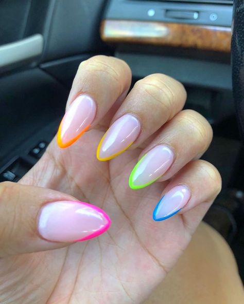 👑Crown The Nails By Nancy💅🏽 on Instagram: “🌈 🌈 #funnails #prettynails #dopenails #clientselfie #nails #almondnails #gelpolish #nailstagram #nailpro #acrylicnails #colors #nails…” Colors Nails, Bright Nails, Nail Swag, Rainbow Nails, Fabulous Nails, Dream Nails, Fire Nails, Dope Nails, Best Acrylic Nails