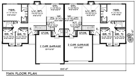 Duplex Plan chp-25925 at COOLhouseplans.com--2844 sq.ft. Multifamily House, Townhouse Plans, Duplex Homes, Multigenerational House Plans, Multigenerational House, 4 Car Garage, Duplex Floor Plans, One Level Homes, Duplex Plans